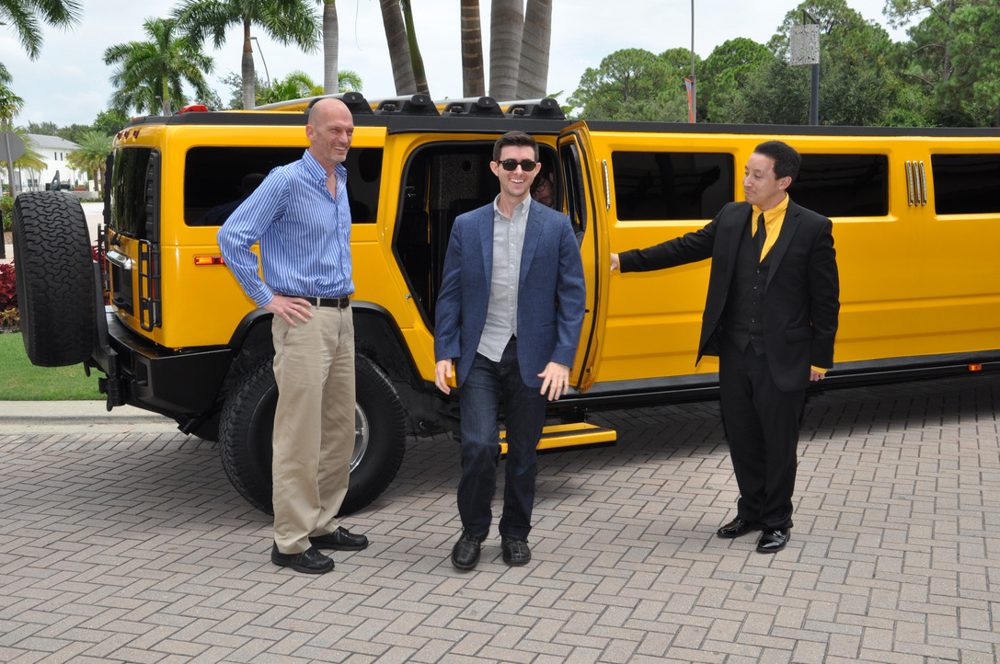 Arriving at the Sanctuary premiere in a yellow Hummer limo